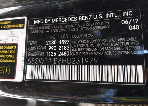 2017 Mercedes-Benz C 300 Luxury/Sport from USA, damaged, VIN 55SWF4JB6HU231979